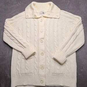 VTG Sears Cardigan Sweater Womens Large Cream Cable Knit Shawl Collar Fisherman